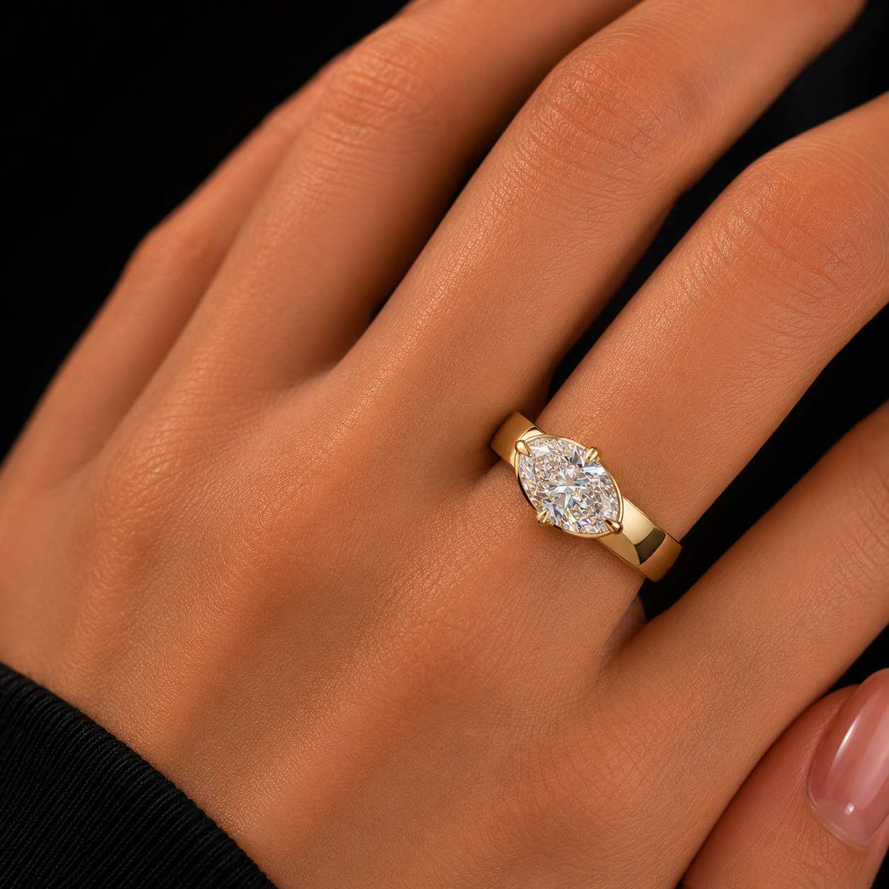 Yellow gold lab grown diamond ring oval cut