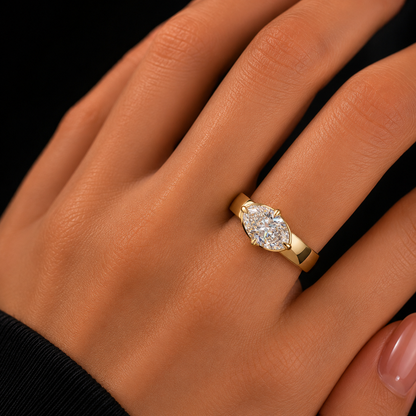 Yellow gold lab grown diamond ring oval cut