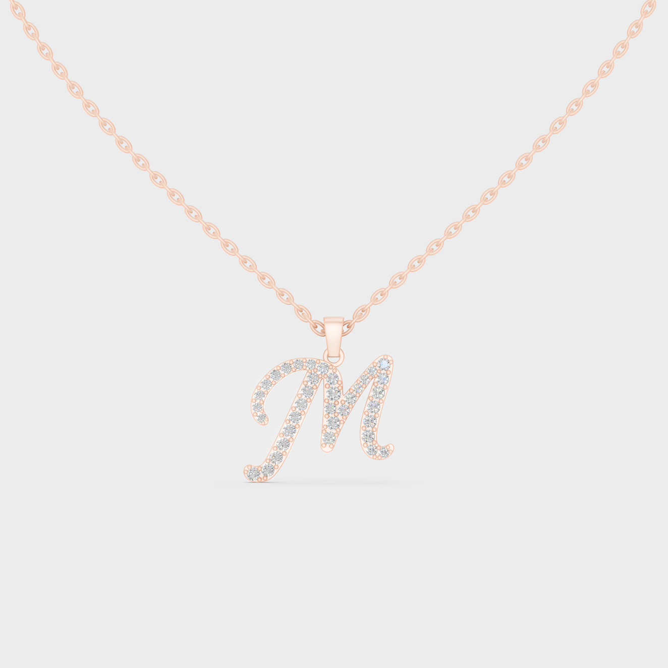 Romantic Rose Gold "M" Alphabet Lab Grown Diamond Pendant and Dainty Cable Chain