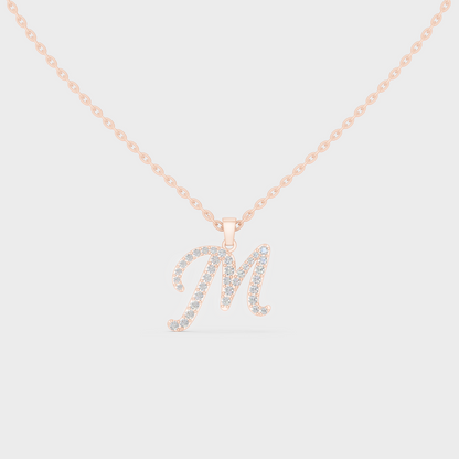Romantic Rose Gold "M" Alphabet Lab Grown Diamond Pendant and Dainty Cable Chain