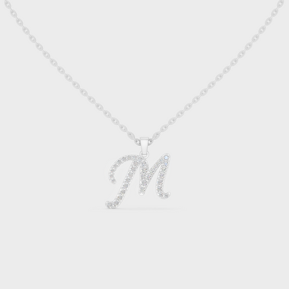 Brilliant "M" Alphabet Lab Grown Diamond Pendant on Shimmering 14K White Gold Chain