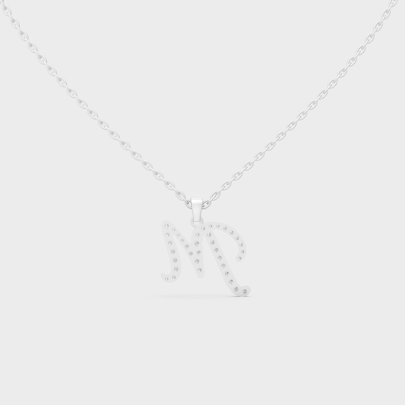 Ultra Durable Solid Platinum Letter M Initial Necklace with Premium Chain Layer