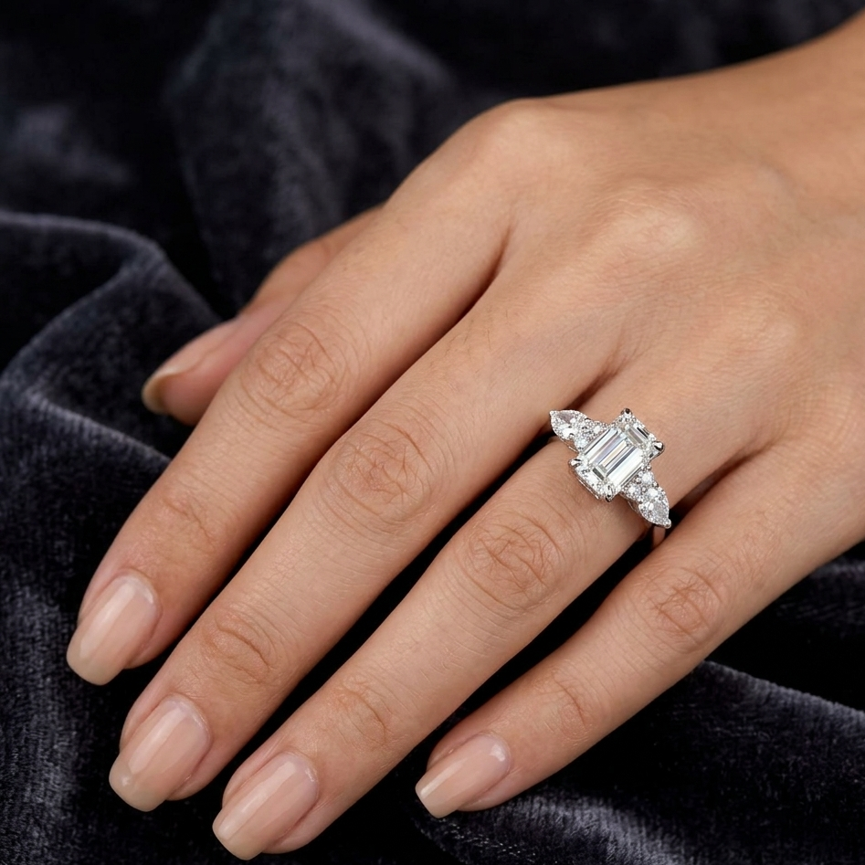  lab grown diamond ring in 14K white gold emerald pear