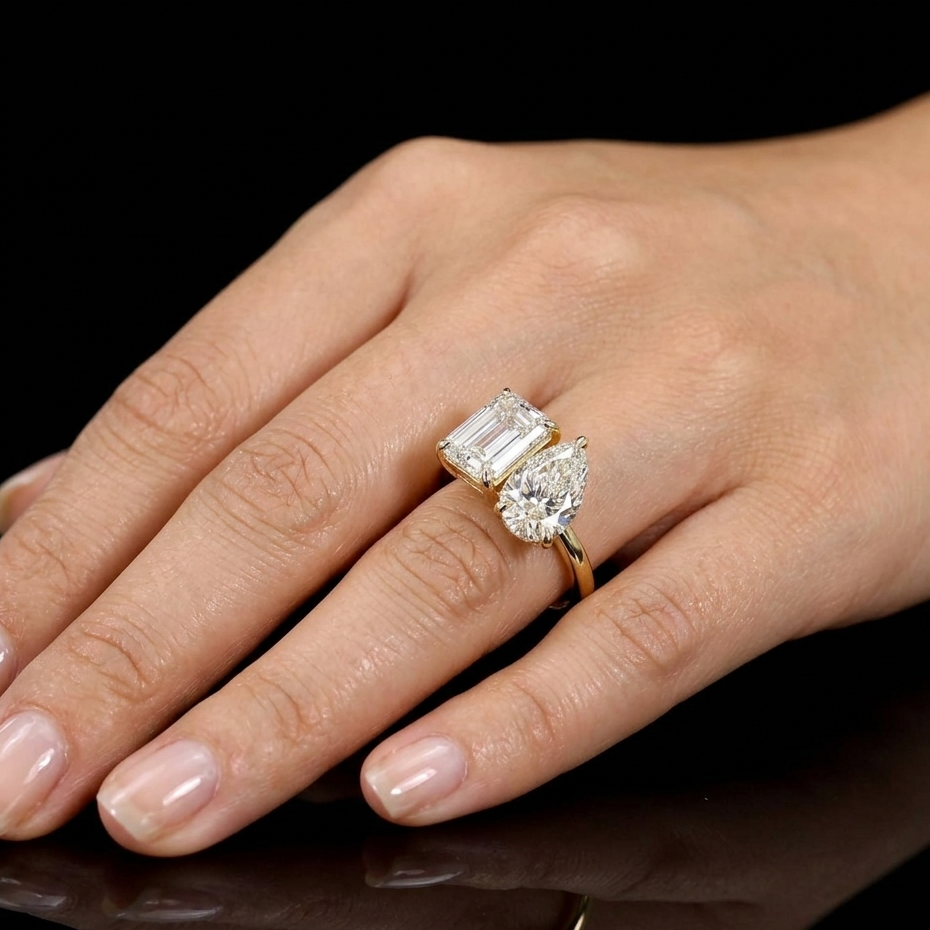 yellow gold toi et moi diamond engagement ring