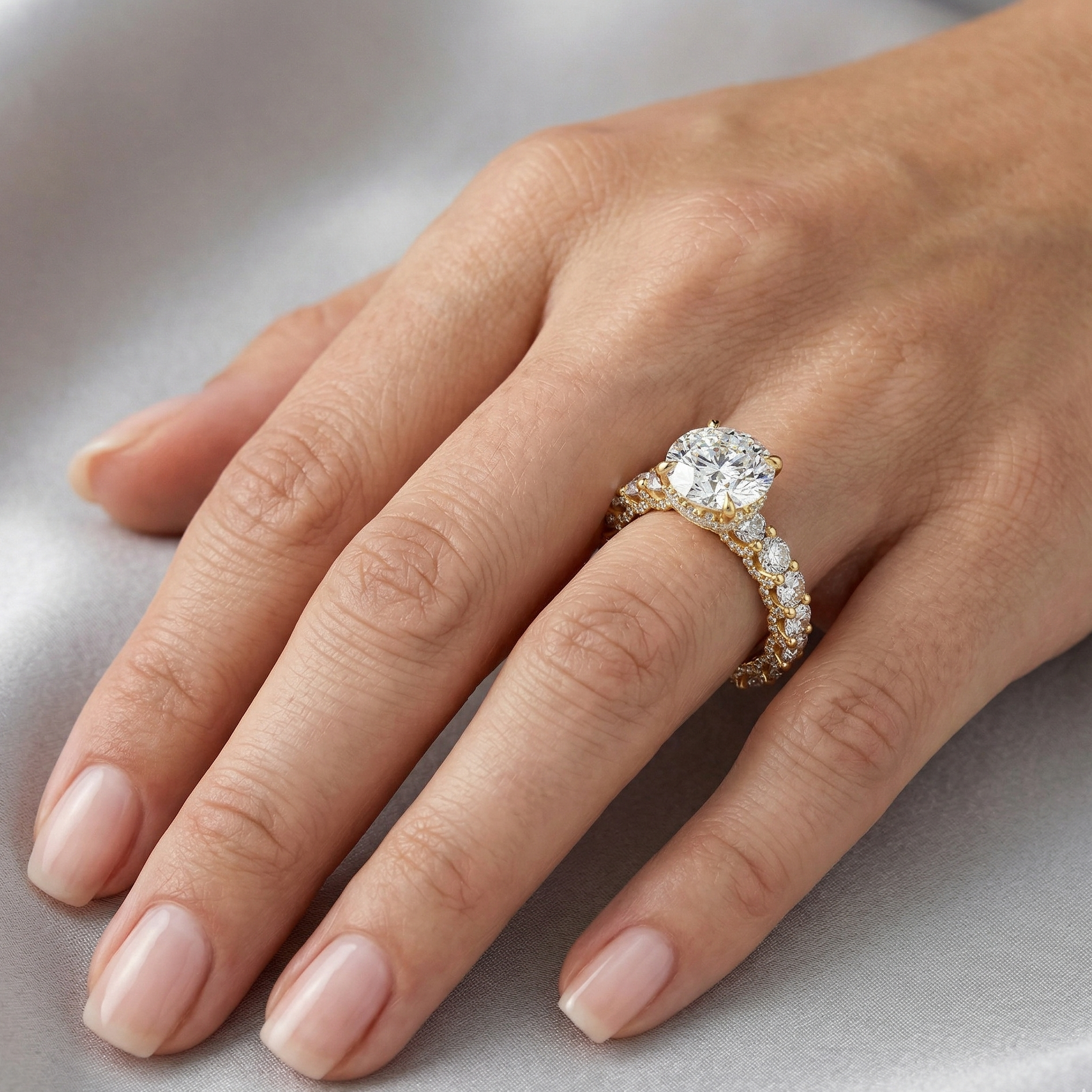 round-cut lab-grown diamond solitaire ring in yellow gold