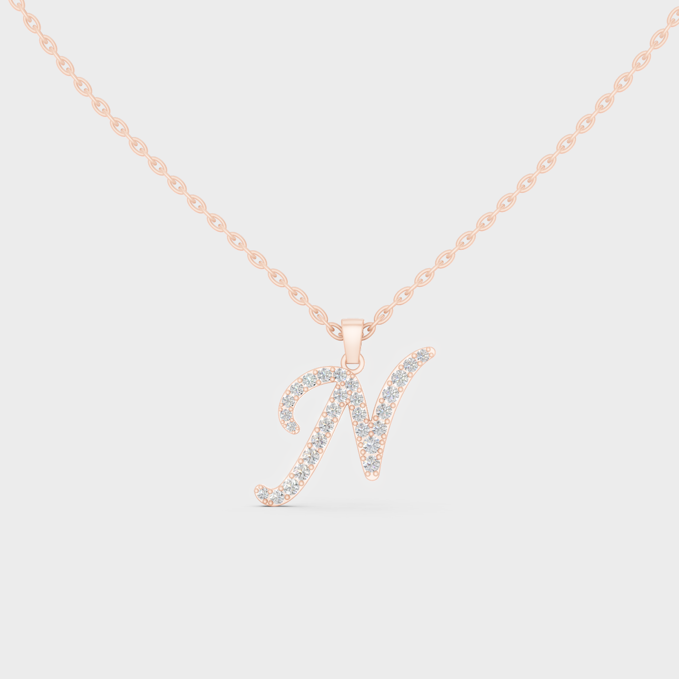 Romantic Rose Gold "N" Alphabet Lab Grown Diamond Pendant and Dainty Cable Chain