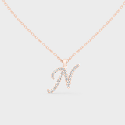 Romantic Rose Gold "N" Alphabet Lab Grown Diamond Pendant and Dainty Cable Chain