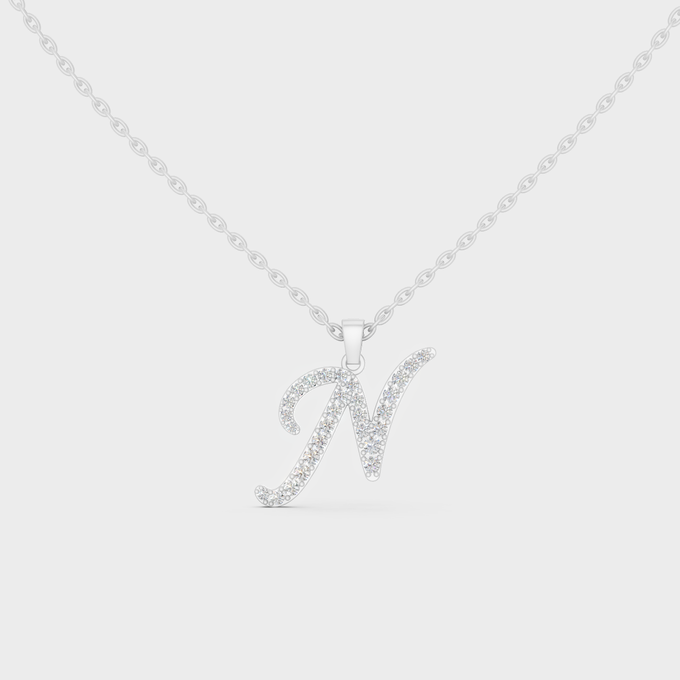 Brilliant "N" Alphabet Lab Grown Diamond Pendant on Shimmering 14K White Gold Chain