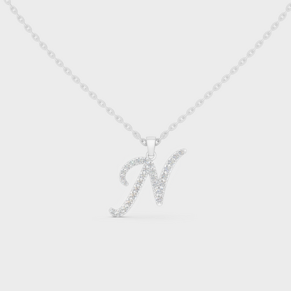 Brilliant "N" Alphabet Lab Grown Diamond Pendant on Shimmering 14K White Gold Chain