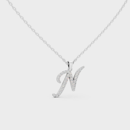 Micro Pave Letter N Initial Necklace Shining with Premium 18K White Gold Chain Set