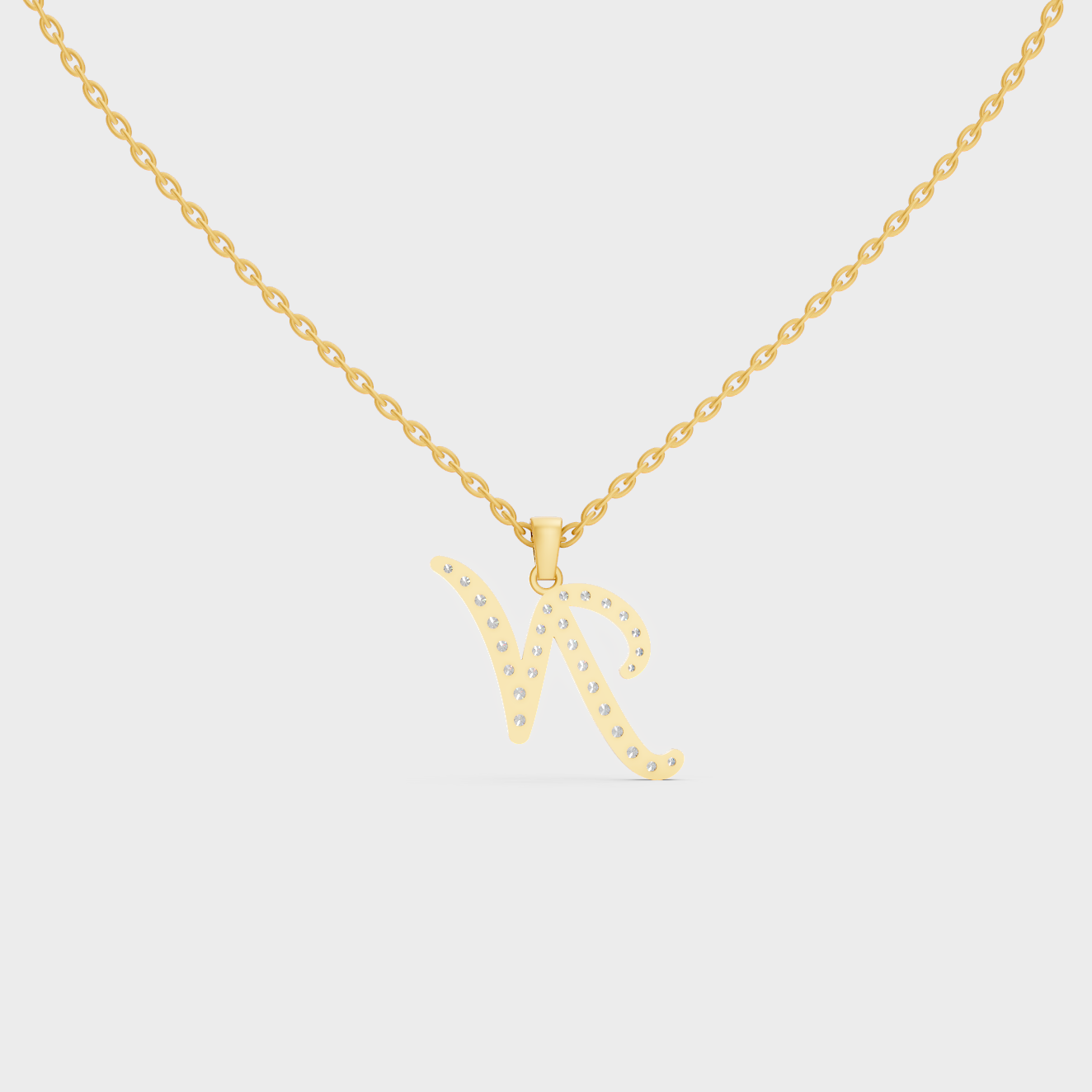 Model Wearing Capital Letter N Lab Created Diamond Necklace in 9K Yellow Gold