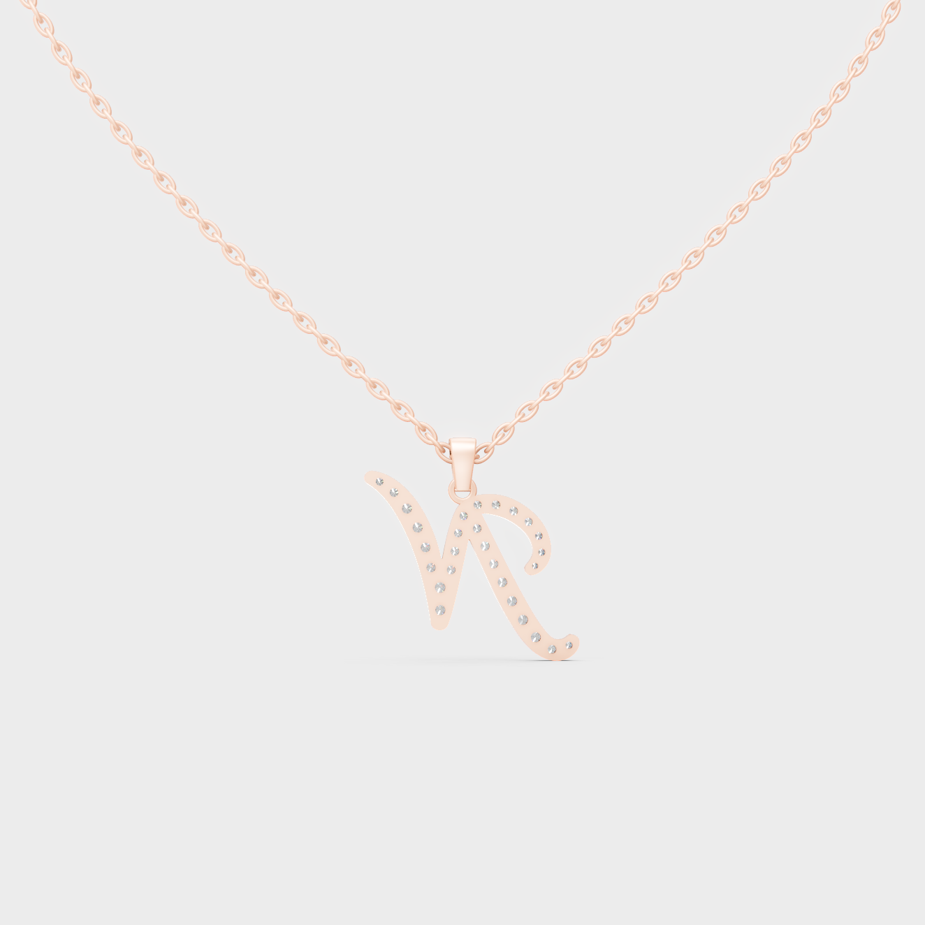 Side Angle of Personalized Alphabet N Lab Diamond Charm on 18K Rose Gold Chain