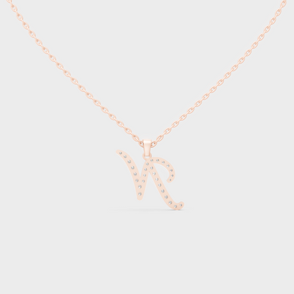 Side Angle of Personalized Alphabet N Lab Diamond Charm on 18K Rose Gold Chain