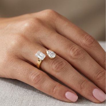  Toi Et Moi Diamond Ring In 9K Yellow Gold With Emerald And Pear Diamonds