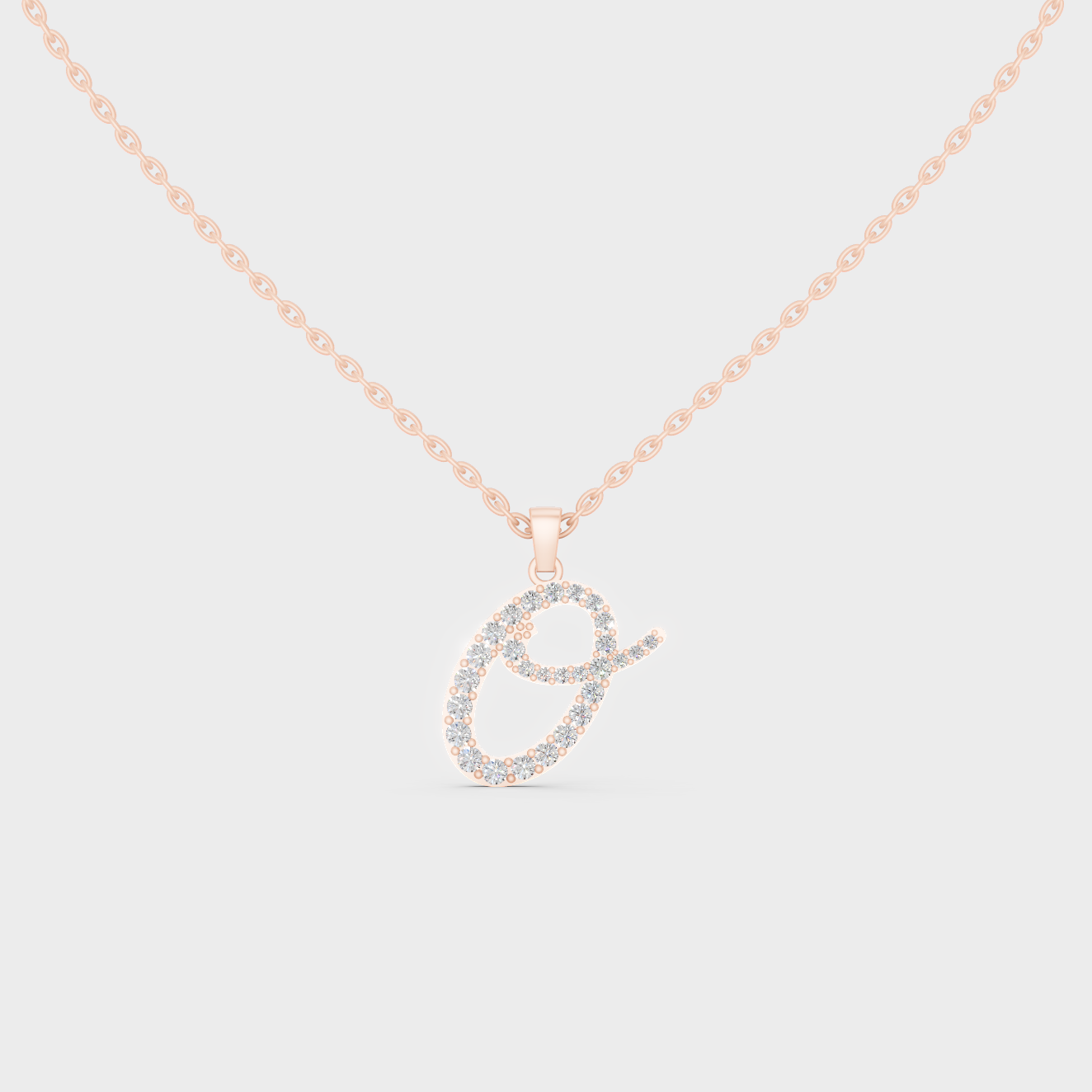 Romantic Rose Gold "O" Alphabet Lab Grown Diamond Pendant and Dainty Cable Chain