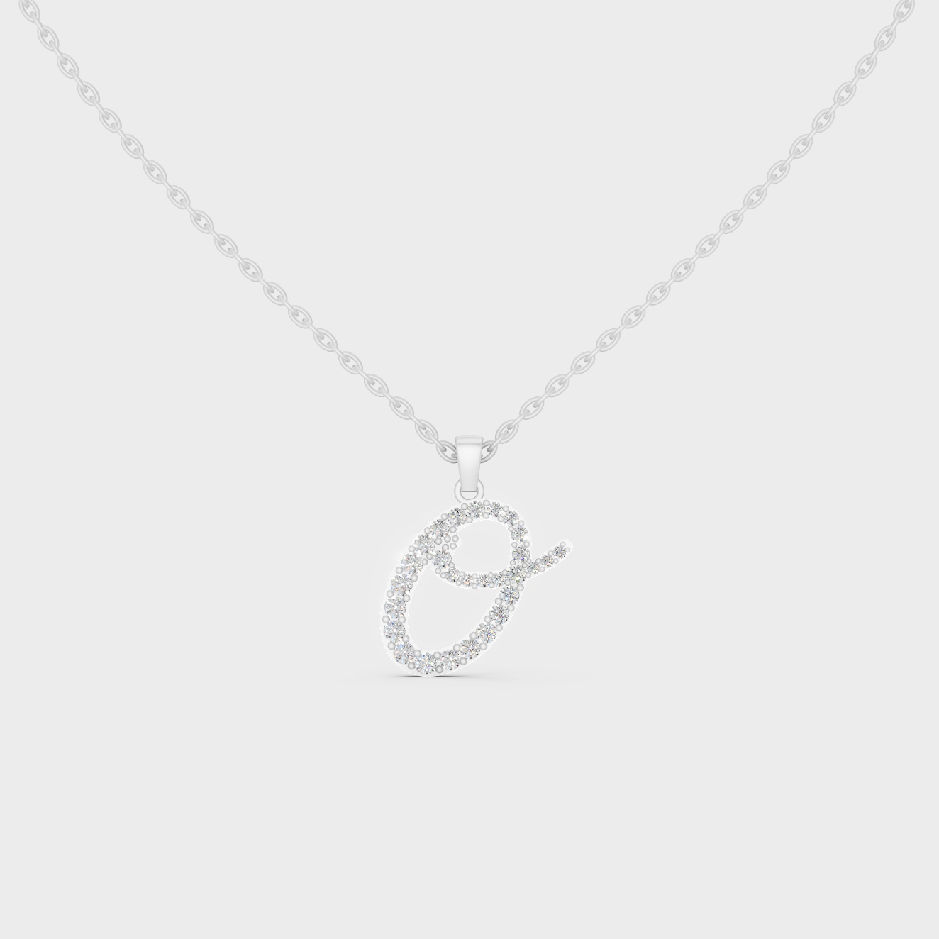 Brilliant "O" Alphabet Lab Grown Diamond Pendant on Shimmering 14K White Gold Chain