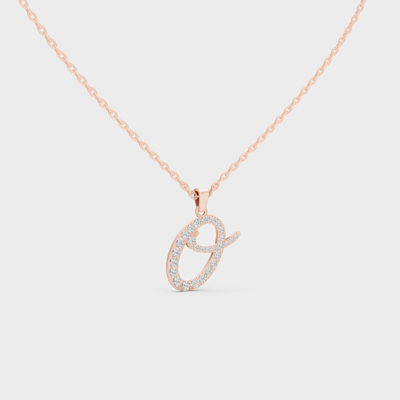 Blush Pink 14K Rose Gold Letter O Initial Necklace Set with Brilliant Round Lab Diamonds