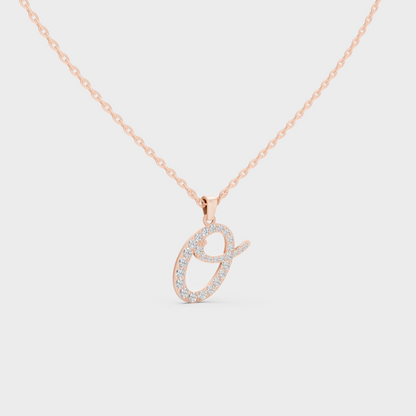 Blush Pink 14K Rose Gold Letter O Initial Necklace Set with Brilliant Round Lab Diamonds