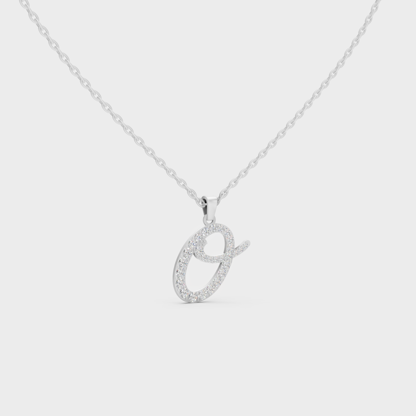 Micro Pave Letter O Initial Necklace Shining with Premium 18K White Gold Chain Set