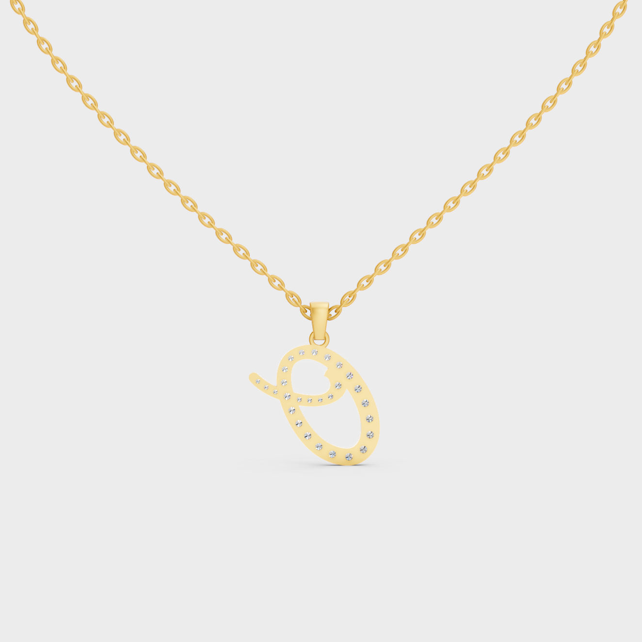 Model Wearing Capital Letter O Lab Created Diamond Necklace in 9K Yellow Gold
