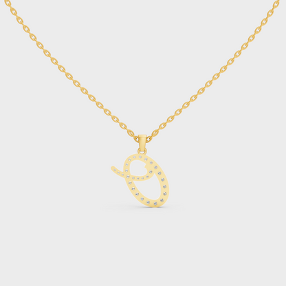 Model Wearing Capital Letter O Lab Created Diamond Necklace in 9K Yellow Gold