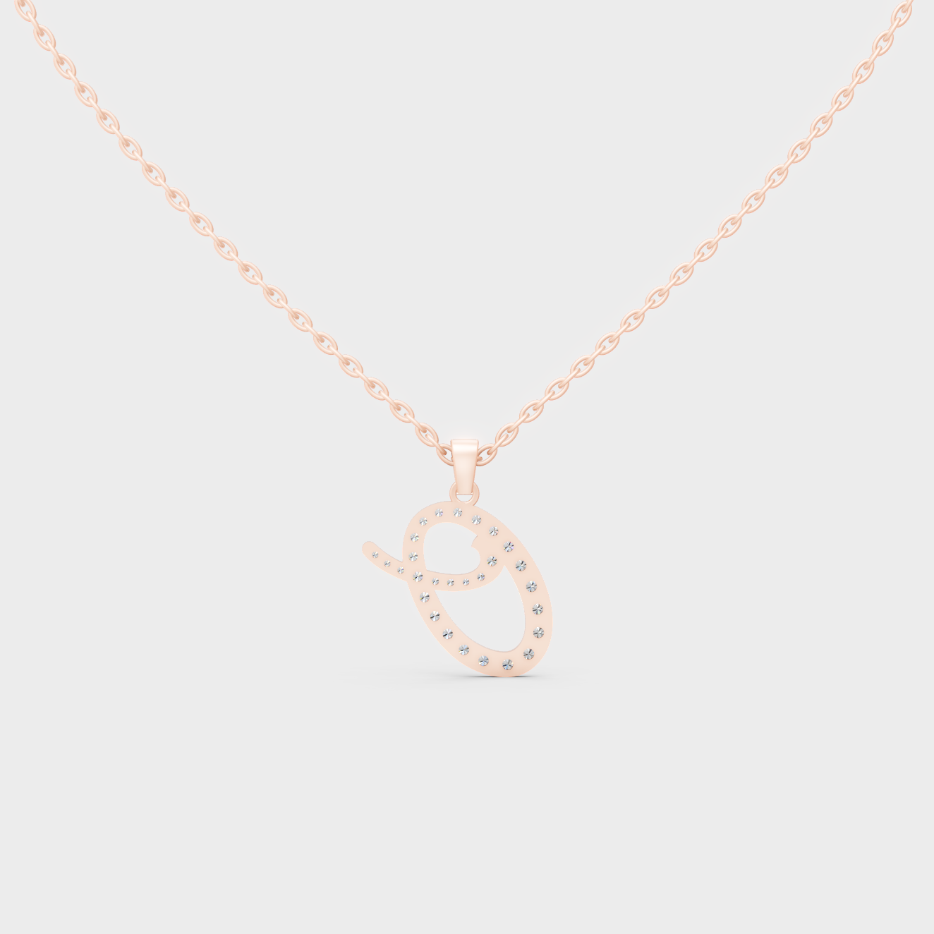 Side Angle of Personalized Alphabet O Lab Diamond Charm on 18K Rose Gold Chain