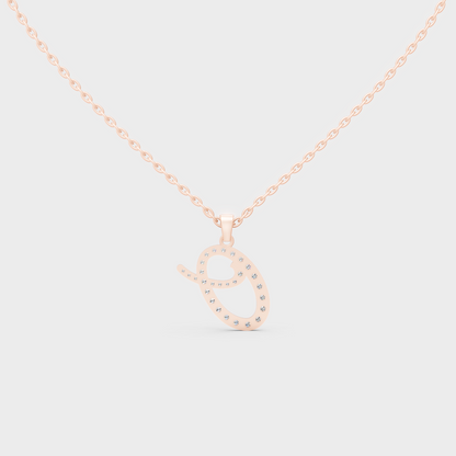 Side Angle of Personalized Alphabet O Lab Diamond Charm on 18K Rose Gold Chain