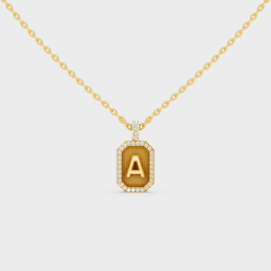 High Polish "A" Alphabet Lab Grown Diamond Pendant Cast in 18K Yellow Gold
