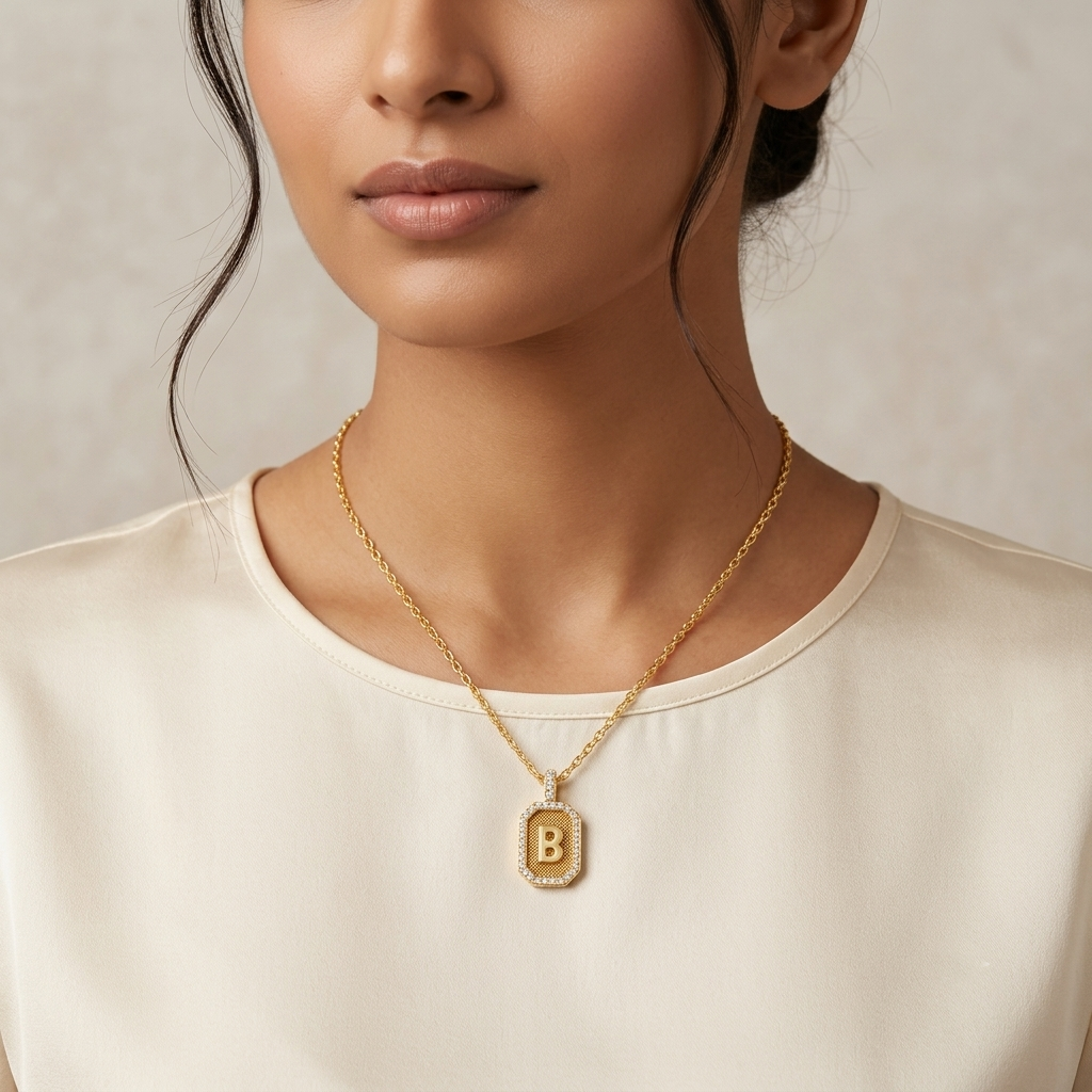 "B" Letter Lab Grown Diamond Pendant with Chain