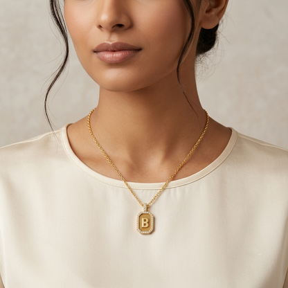 "B" Letter Lab Grown Diamond Pendant with Chain
