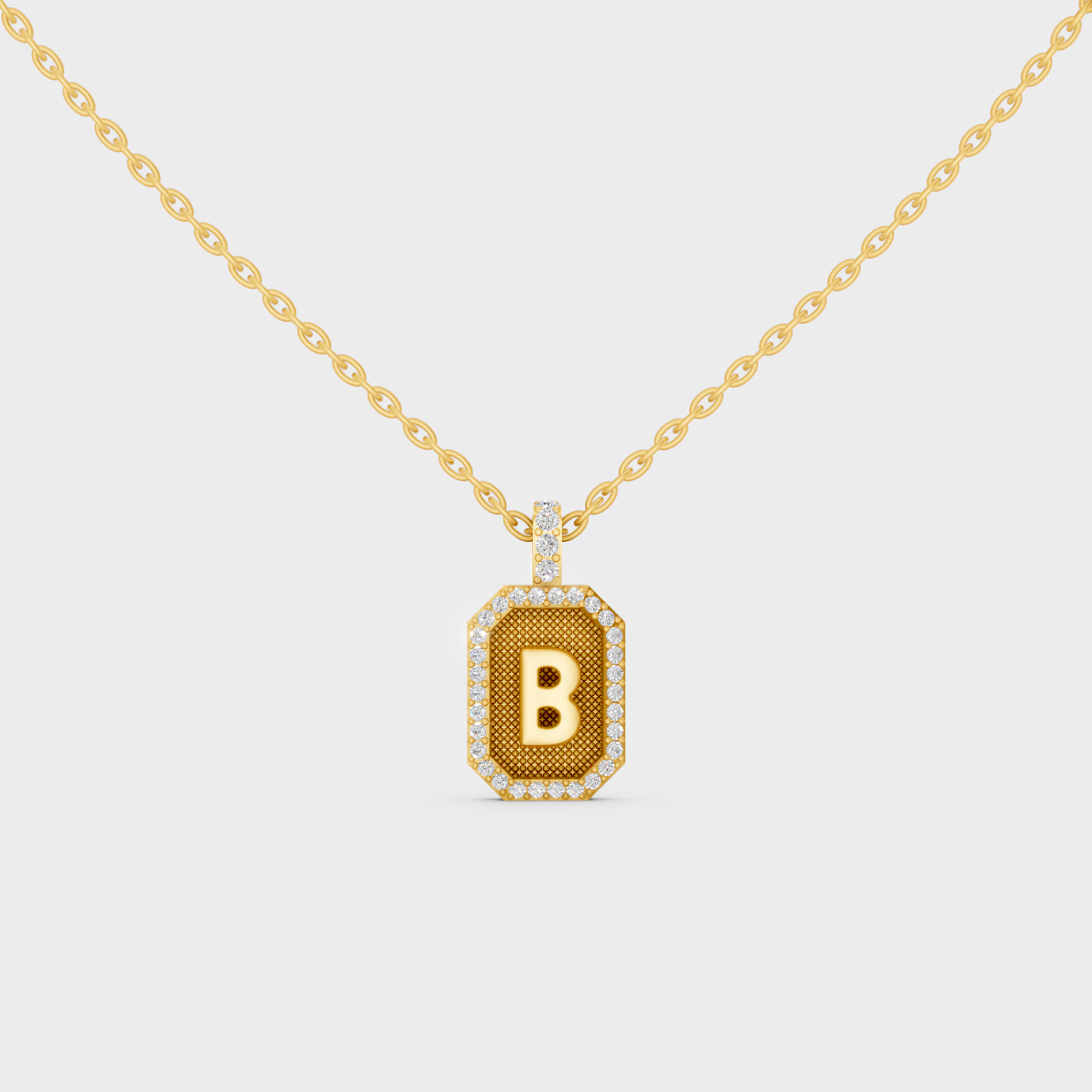 Radiant "B" Alphabet Lab Grown Diamond Pendant Handcrafted in 18K Yellow Gold