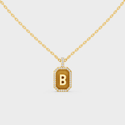 Radiant "B" Alphabet Lab Grown Diamond Pendant Handcrafted in 18K Yellow Gold