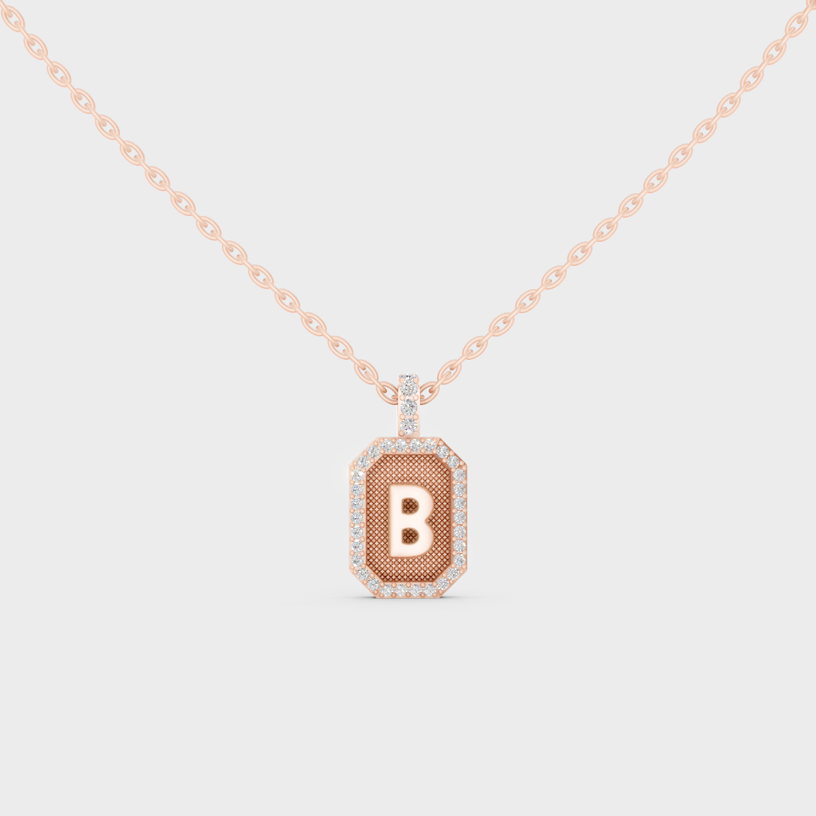 Chic Blush Pink "B" Alphabet Lab Grown Diamond Pendant in Solid 14K Rose Gold