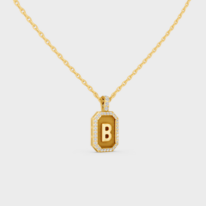 Macro Detail of Sustainable Letter B Diamond Initial Charm Set in 14K Yellow Gold