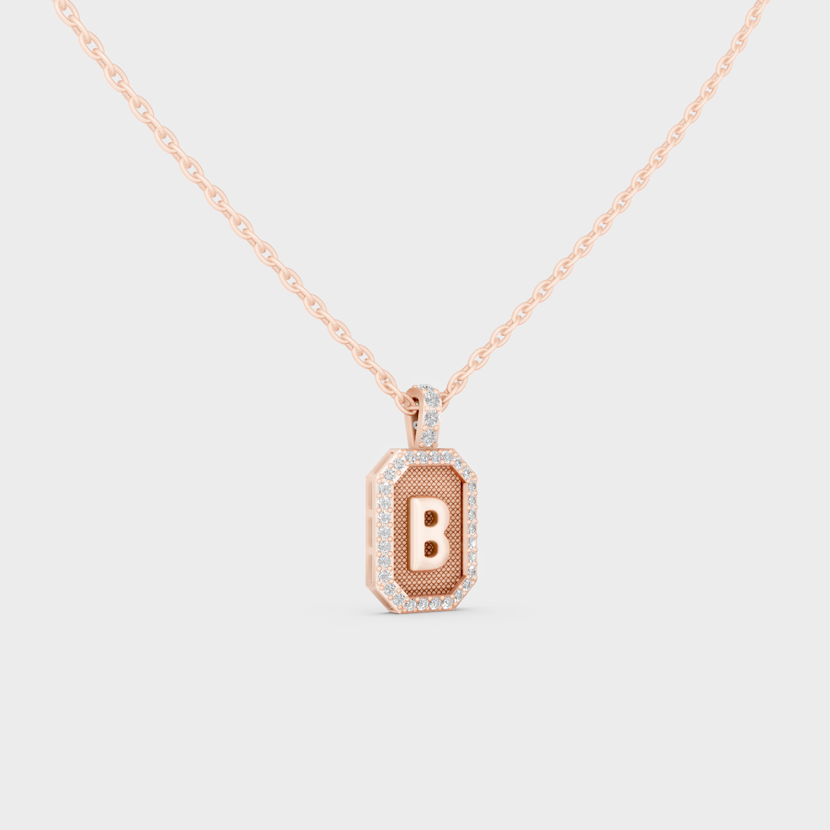 Vintage Inspired Letter B Lab Created Diamond Initial Charm Crafted in 18K Rose Gold