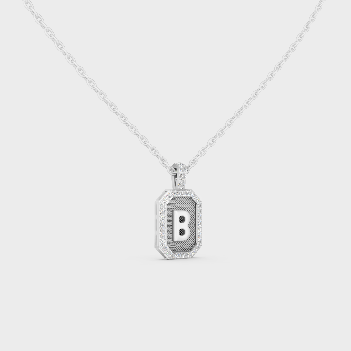 Micro Pave Set Letter B Initial Diamond Charm Cast in Premium 14K White Gold