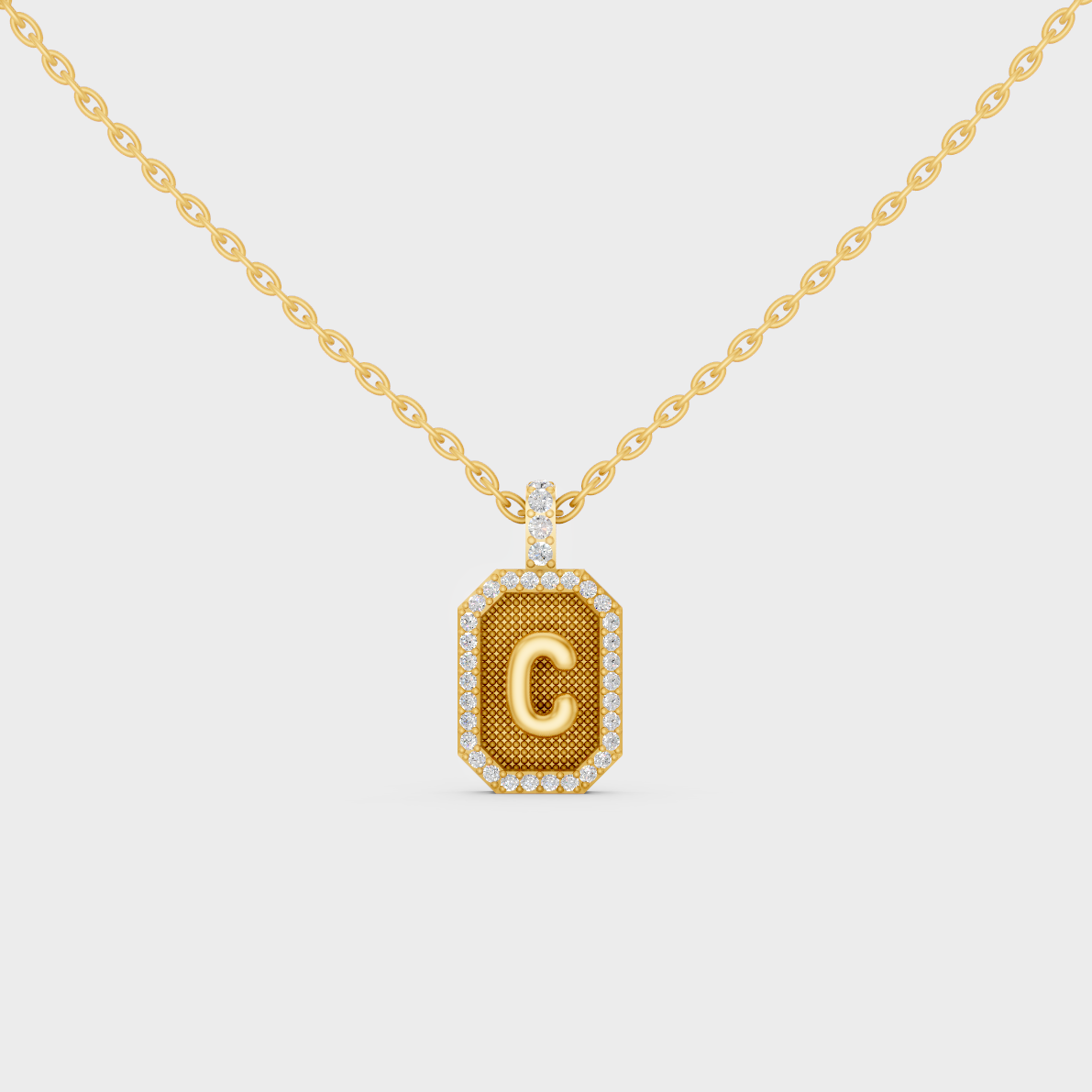 Gleaming "C" Alphabet Lab Grown Diamond Pendant Hand-Finished in 18K Yellow Gold
