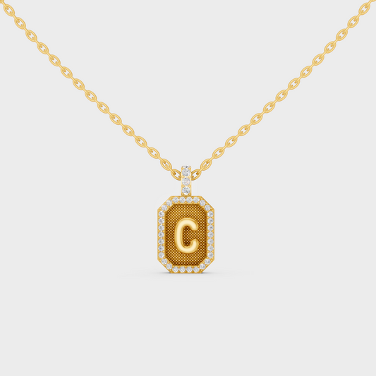 Gleaming "C" Alphabet Lab Grown Diamond Pendant Hand-Finished in 18K Yellow Gold