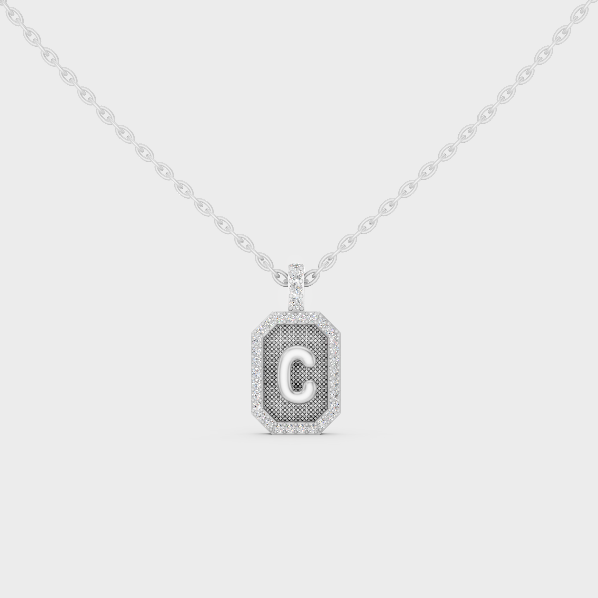 Icy Radiant "C" Alphabet Lab Grown Diamond Pendant Set in Pristine 18K White Gold