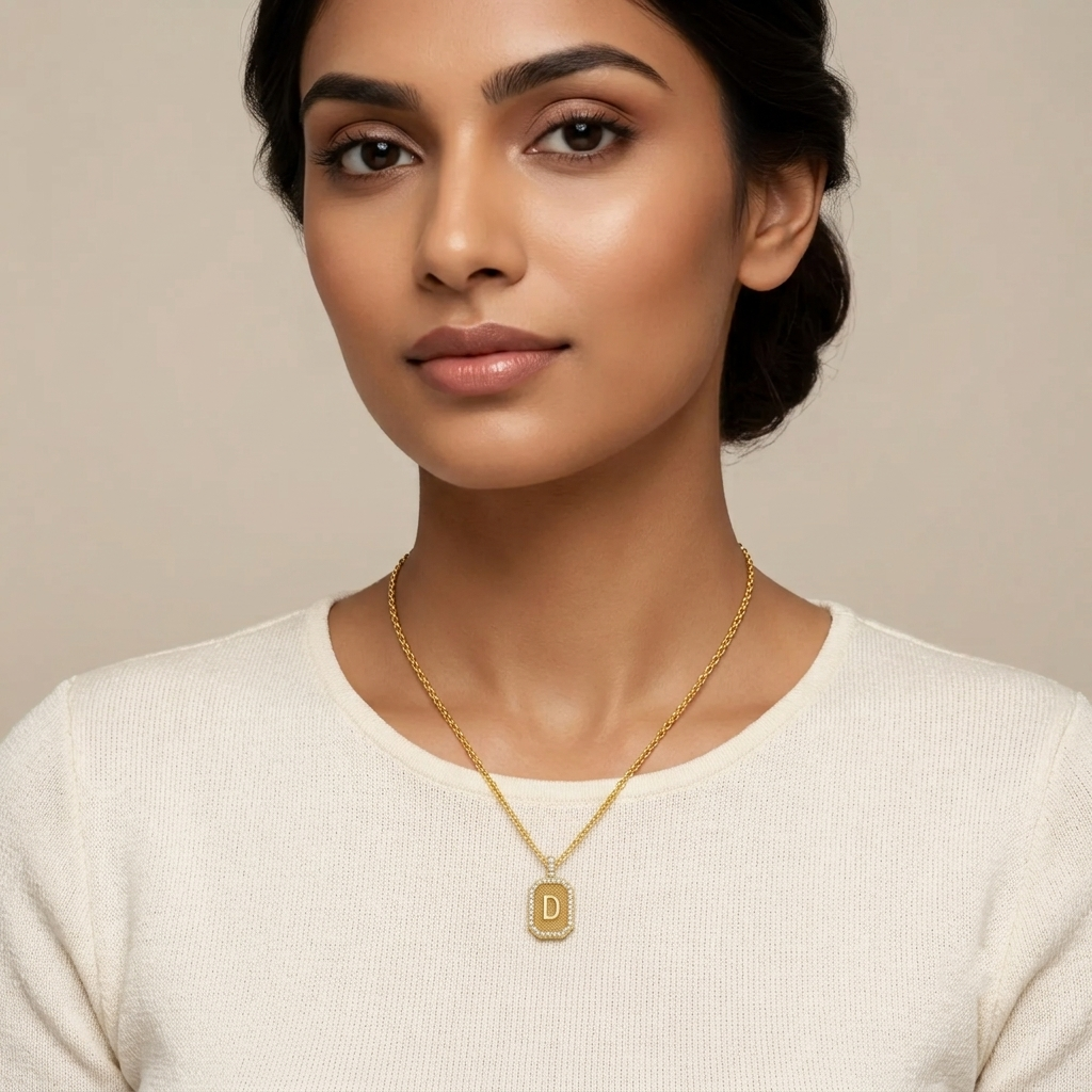 "D" Alphabet Lab Grown Diamond Pendant with Chain