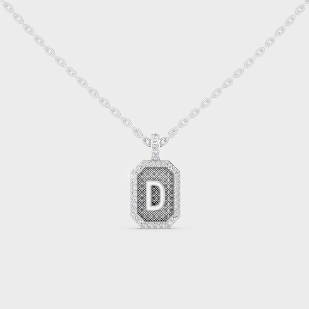 Radiant "D" Alphabet Lab Grown Diamond Pendant Flawlessly Set in 18K White Gold