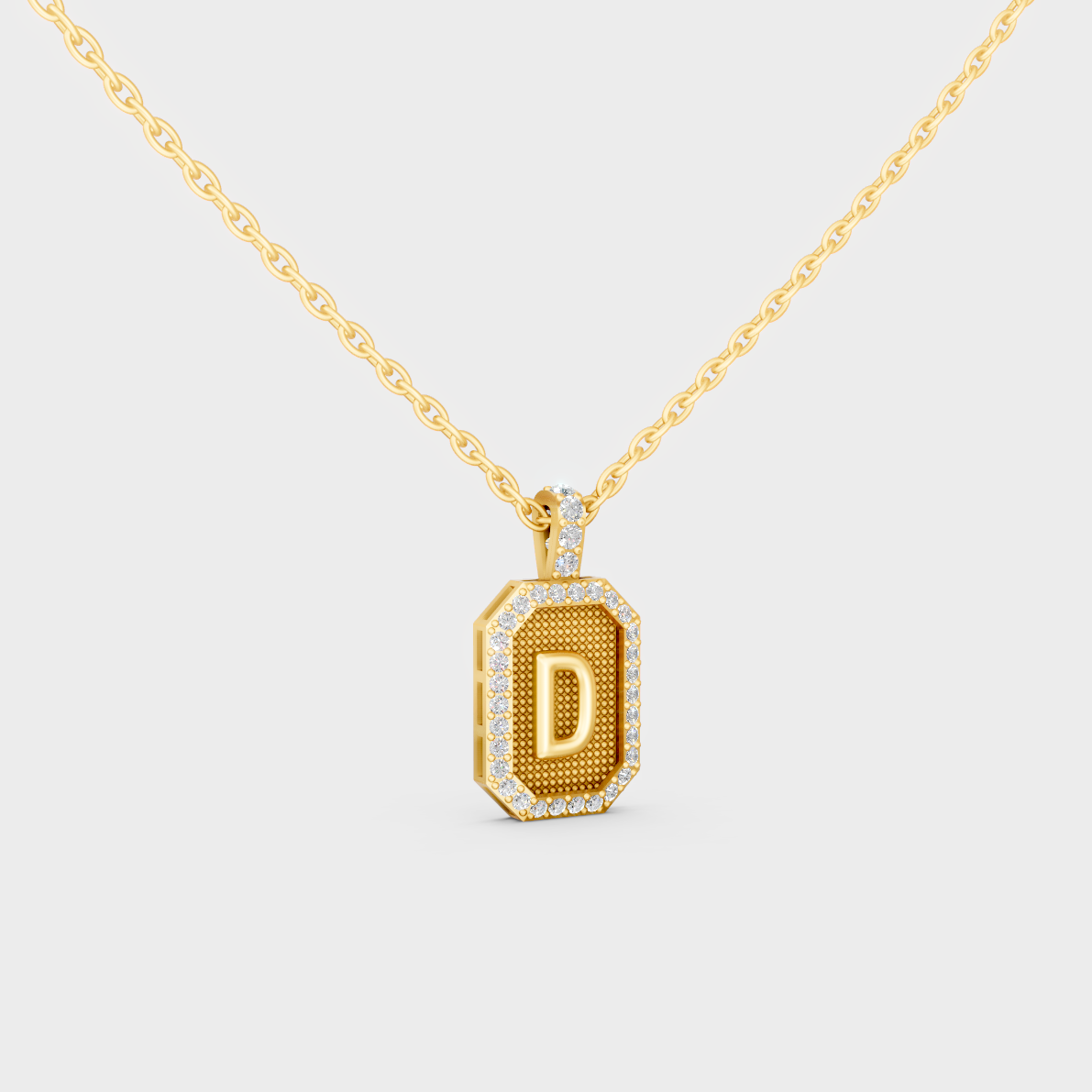 Top Angle View of Sustainable Letter D Diamond Initial Charm Set in 14K Yellow Gold