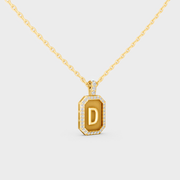 Top Angle View of Sustainable Letter D Diamond Initial Charm Set in 14K Yellow Gold