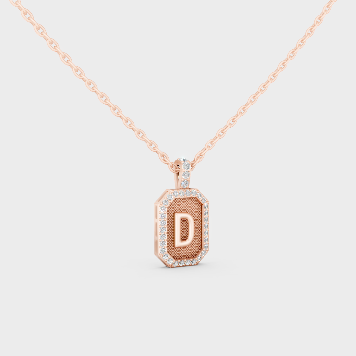 Vintage Inspired Letter D Lab Created Diamond Initial Charm Sculpted in 18K Rose Gold