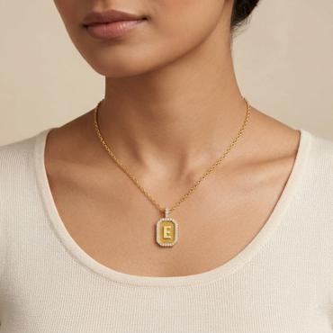 "E" Alphabet Lab Grown Diamond Pendant with Chain