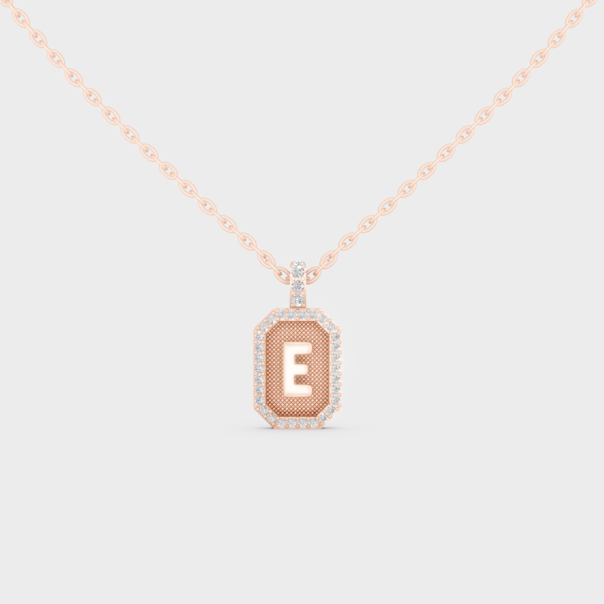 Chic Blush Pink "E" Alphabet Lab Grown Diamond Pendant in Solid 14K Rose Gold