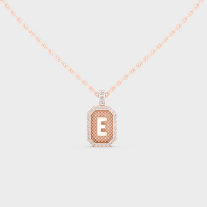 Chic Blush Pink "E" Alphabet Lab Grown Diamond Pendant in Solid 14K Rose Gold