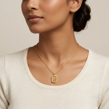 "F" Alphabet Lab Grown Diamond Pendant with Chain