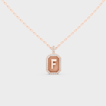 Chic Blush Pink "F" Alphabet Lab Grown Diamond Pendant in Solid 14K Rose Gold