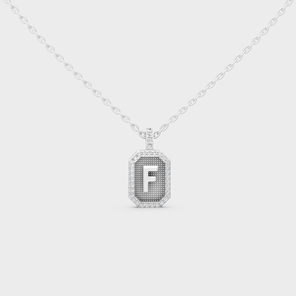 Radiant "F" Alphabet Lab Grown Diamond Pendant Flawlessly Set in 18K White Gold